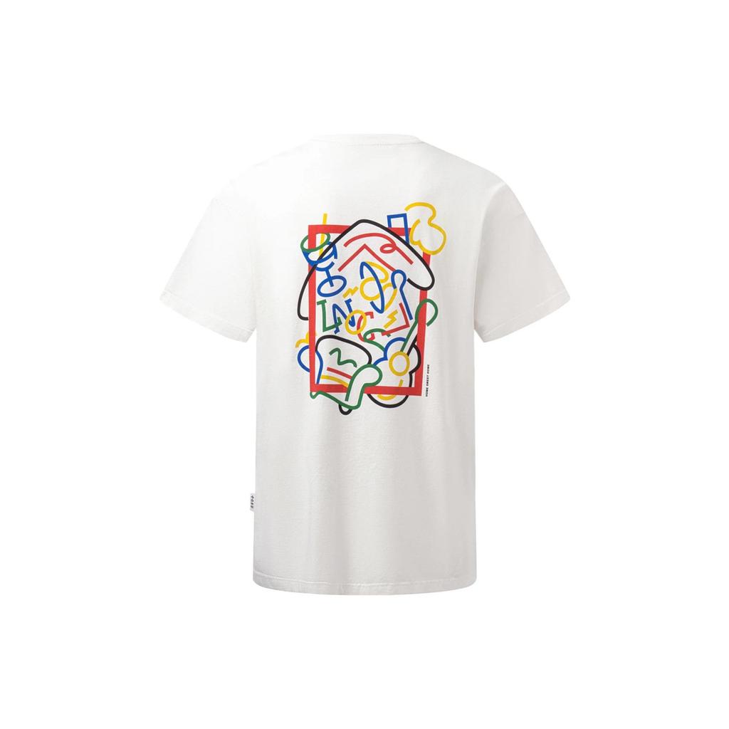 Li Ning Letter Print Round Neck Loose Short Sleeve T-Shirt Unisex Tops Off-White AHST135-1