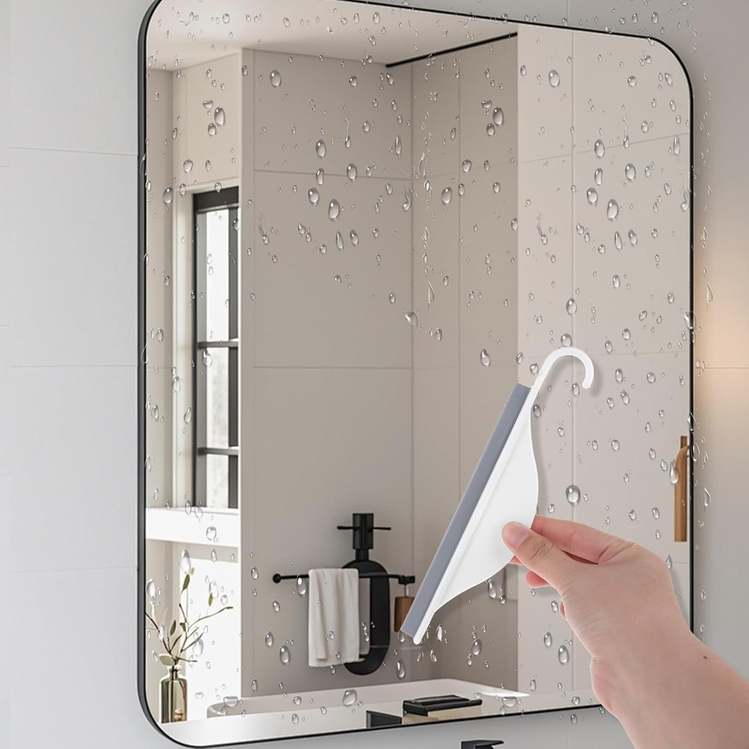 Shower Glass Cleaner Squeegee with Hanging Hook, Mini Silicone Squeegee Kitchen Squeegee for Cleaning Sink, Bathroom, Glass, Car Windows Wiper