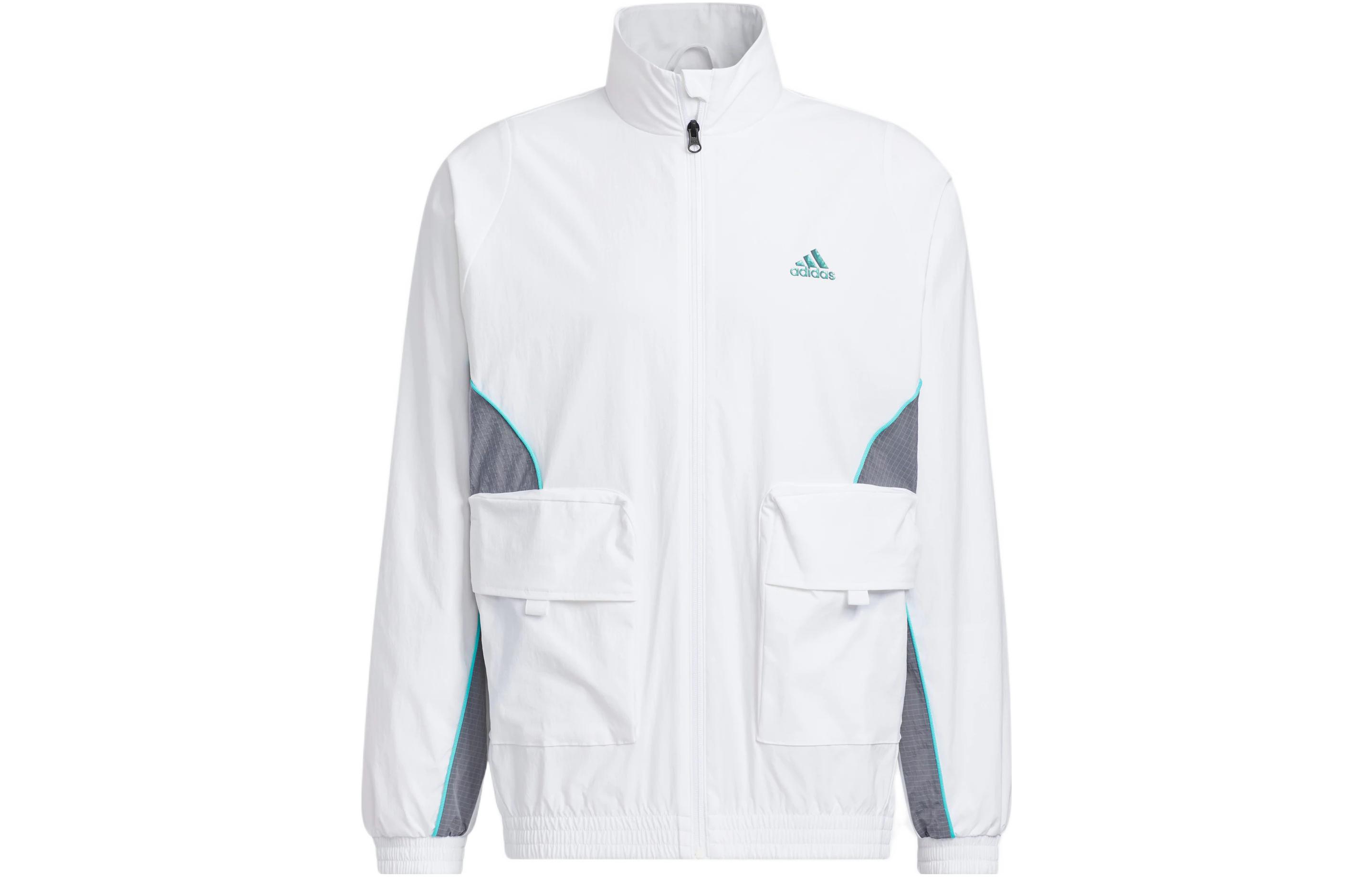 Adidas Jackets Men s White Stand Collar Moderate Workwear HM5146 XXL