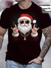 Men Rock Roll Santa Claus Print T‑Shirt Sunglasses Gold Chain Loose Short Sleeve Tops, Christmas Party Casual Tee, Holiday Gift for Dad
