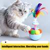 Wobbling Cat Toy Interactive Cat Teaser with Feathers Plush Balls Cat Enrichment Toy for Indoor Kittens Stimulates Hunting Instinct
