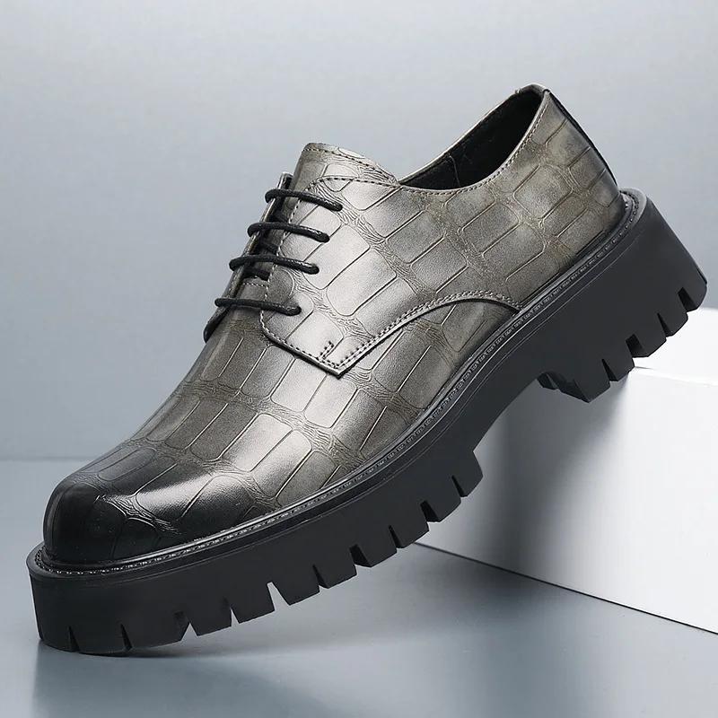 

Модные мужские кожаные туфли-лоферы весна-осень с круглым носком, дизайнерские новые туфли на танкетке с мягкой подошвой для мужчин в британском стиле 38