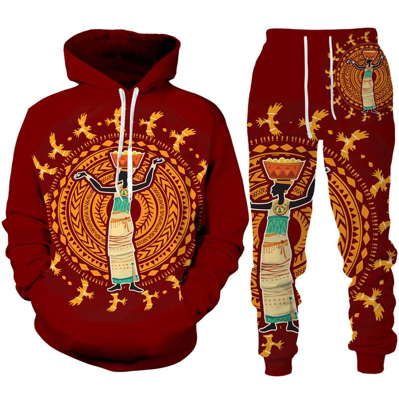 Frühling Herbst Sweatshirt Set 3D Druck Afrikanischen Ethnischen Stil männer Hoodie + Hosen Zwei Stück Lose Langarm Trainingsanzug kleidung