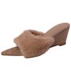 Pointed Suede Versatile Fluffy Slippers Outer Wear Autumn and Winter Fashion To Increase Temperament Girls Slope Heel One-word Trend