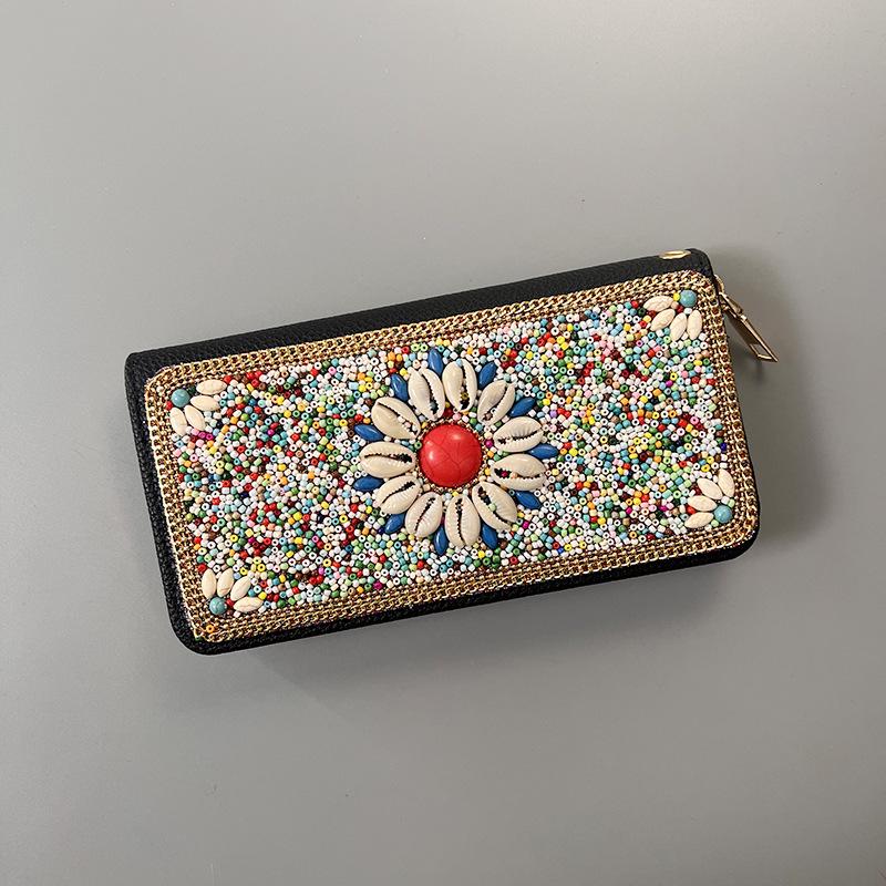 Ręcznie robiona etniczna retro kopertówka: Koraliki Ryżowe Kosmetyczka Wieczorowa na Zamek Błyskawiczny i do Przechowywania