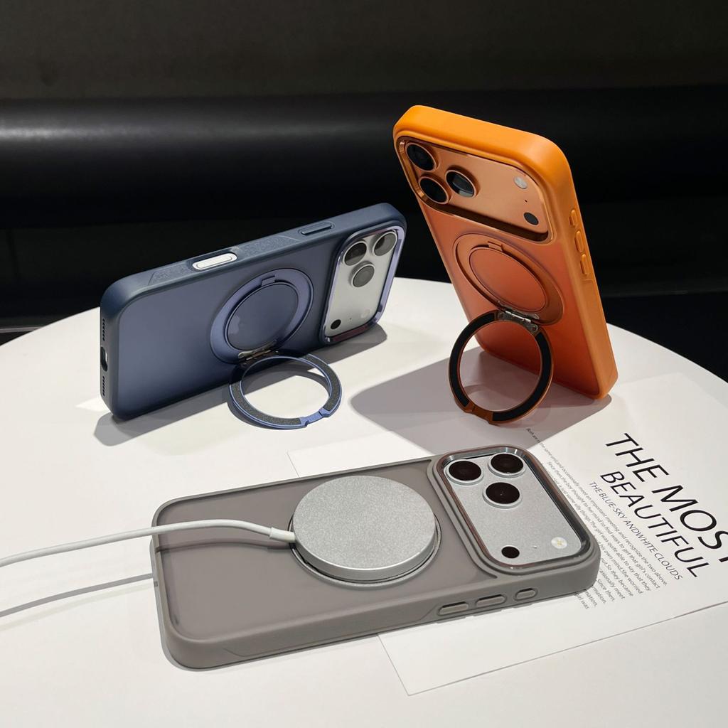 Applicable To Apple 18Pro Armor 360 Rotating Magnetic Suction Bracket Mobile Phone Case iPhone17 Matte Skin Protective Case