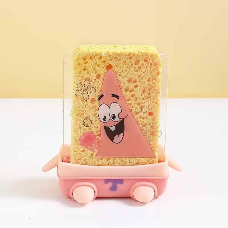 Anbefaling av kjøkkenessensielle: magisk søt SvampeBob tørkestativ, oppvasksvamp, skrubbebørste, gryteklut og oppbevaringsstativ for vasken