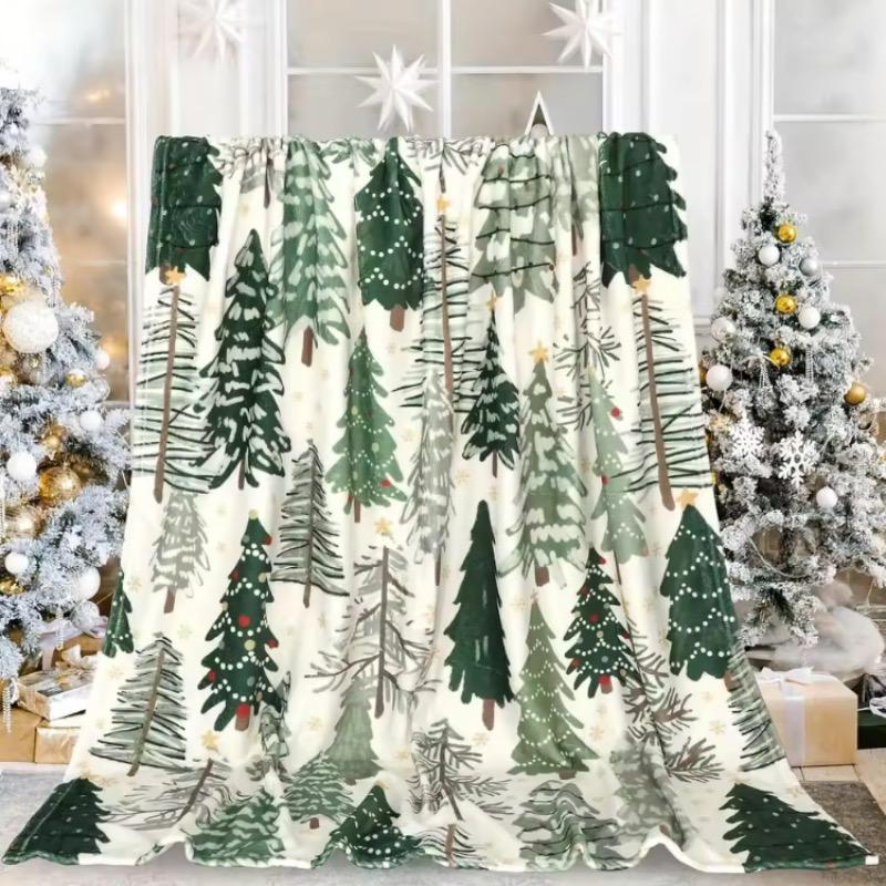 Christmas Tree Blanket Watercolor Green Forest Soft Blanket Suitable for Winter Home Chair Sofa Bed Gift for Family and Friends