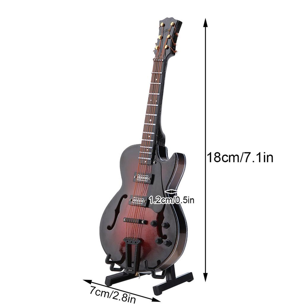 Klassische Miniatur-Gitarren-Replik mit Ständer und Koffer Instrumentenmodell-Ornamente Weihnachtsgeschenk