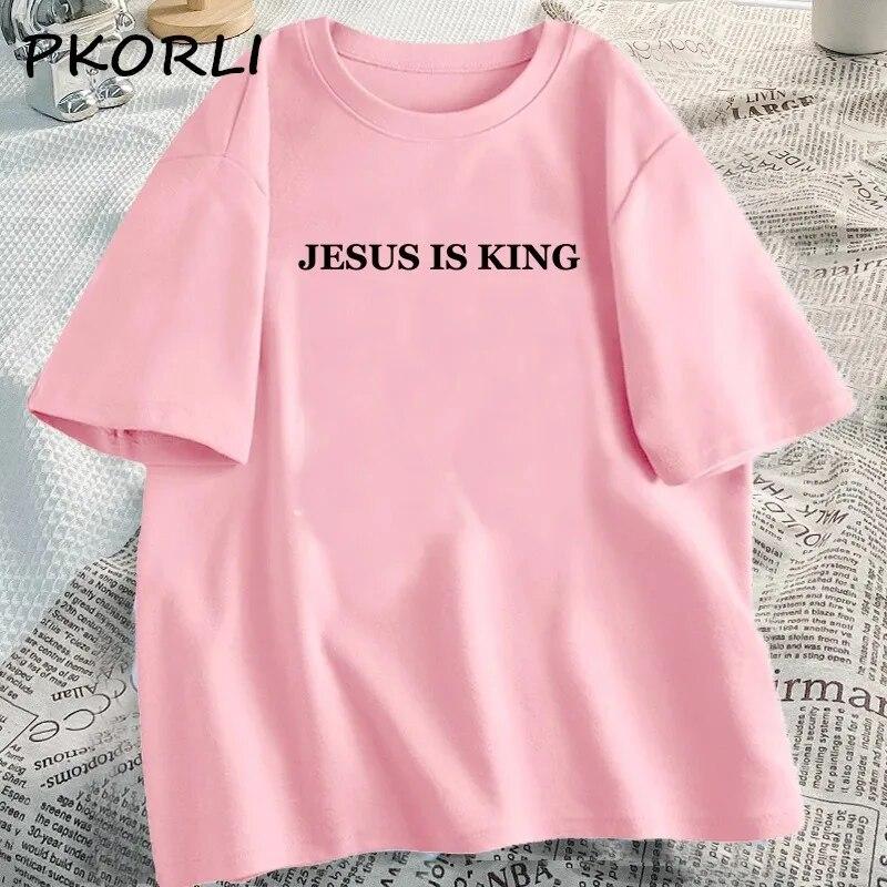 Tričko Jesus Is King Ženy Ležérní Tričko Bůh je dobrý Dámské Křesťanské oblečení Víra Tričko Tričko Bavlna Trička s krátkým rukávem