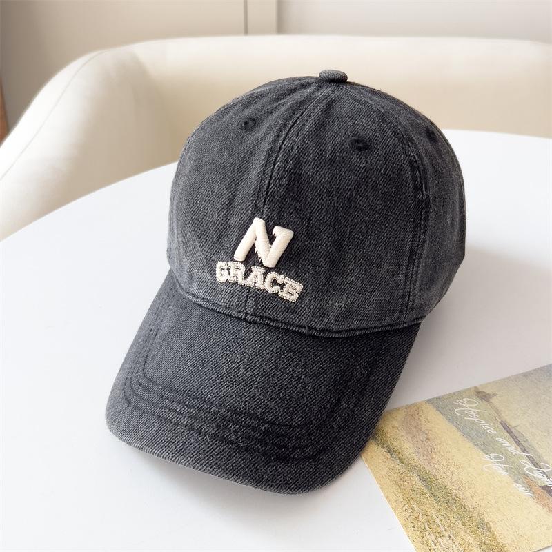 Fashionable Three dimensional Letter Embroidery N Soft Top Baseball Hat Made of Old Baseball Hat for Women Fashion Simple Style