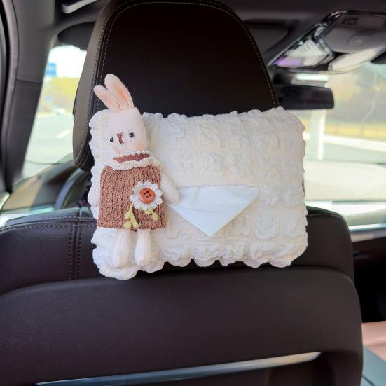 Cute Car Tissue Box Holder Soft Plush Rabbit Hanging Paper Dispenser Universal Auto Seat Back Organizer for Home Car Office