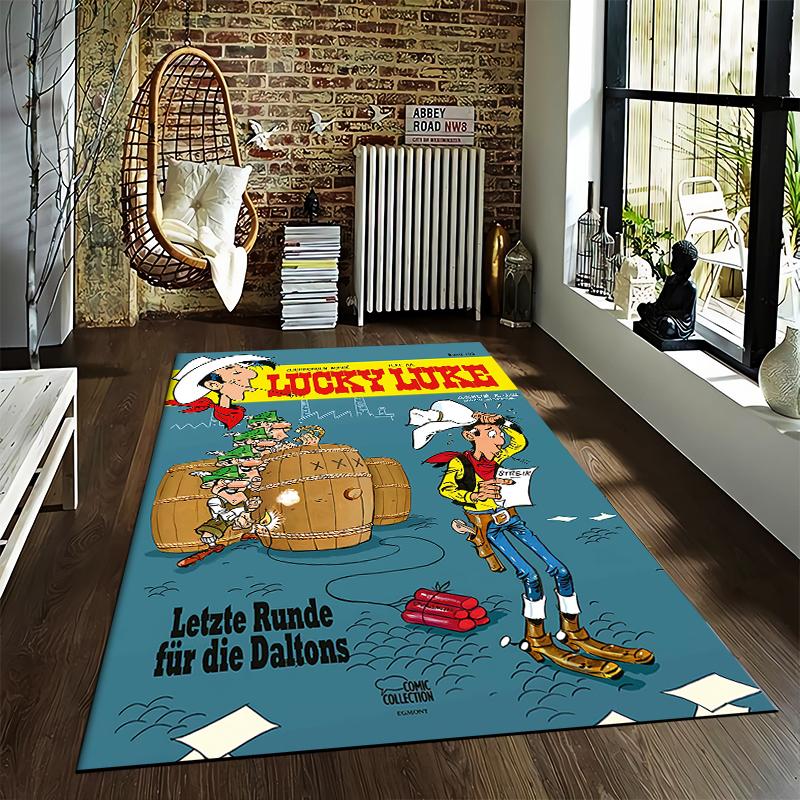 Lucky Luke Last Round Daltons Dynamite Blue Comic Cover for living room bedroom dorm decor vintage retro distressed print printed carpet rug