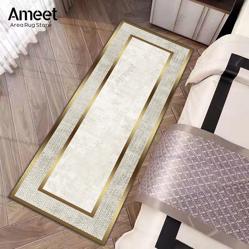 

Gold Carpet Long Hallway Runner Rug White Luxury Bedroom Mat Entrance Corridor Carpet Anti slip Mat Machine Washable 50x80cm