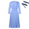 Women's Plus Size Elegant Pleated Dress - Solid Color, African Design, New Style