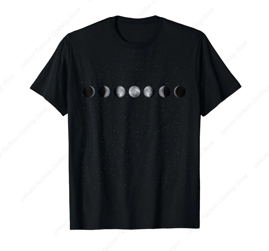 Moon Phases Astronomy T-Shirt Round Neck Short Sleeves Tee Shirt Tops