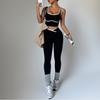 Set de Antrenament pentru Femei, Sutien Sport Bloc de Culoare Negru Alb, Colanți Talie Înaltă, Îmbrăcăminte Activă, Set Yoga
