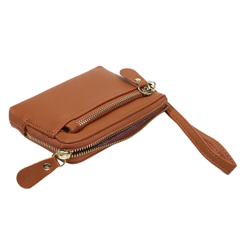 Vintage PU Leather Short Wallet With Zipper Coin Pocket Multiple Card Slots And Wrist Band Casual Portable Card Clip
