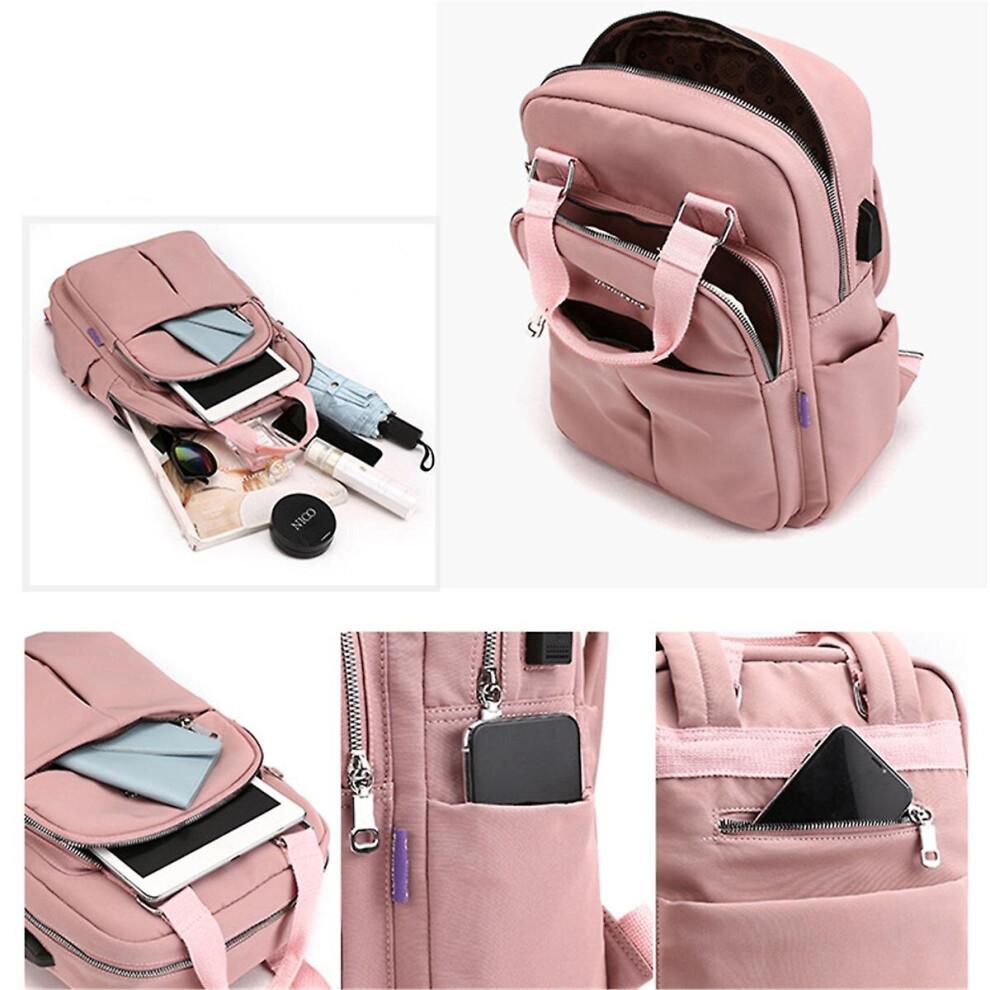 (Pink) Girls School Backpack Laptop Travel Bag With Usb Charging Port Water Resistant Casual Daypack