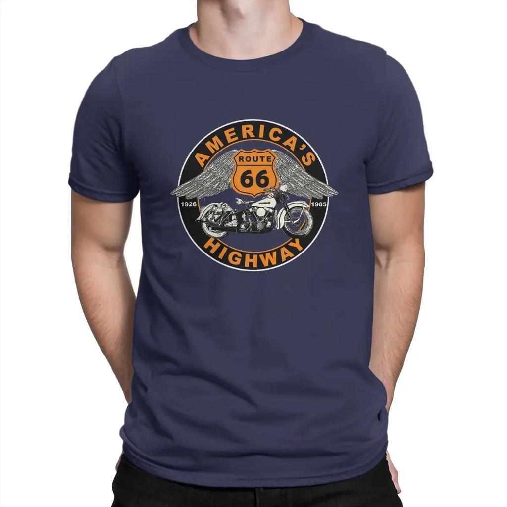 Casual Route 66 Americas Highway T-Shirts for Men Crewneck Cotton T Shirt Vintage 66 Route Short Sleeve Tees 4XL 5XL Clothing