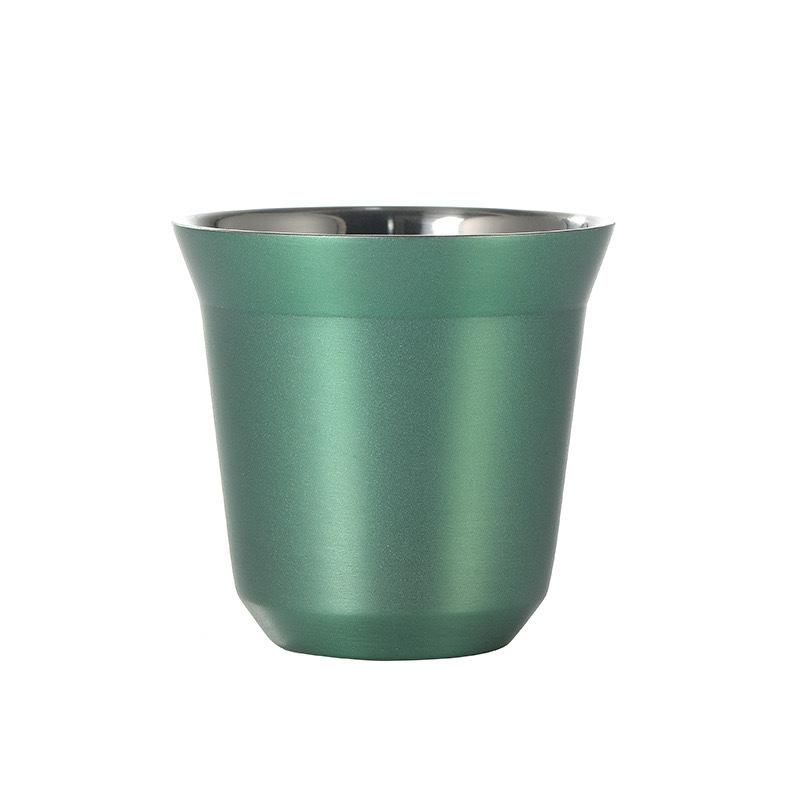 1PCS 80ml New Simple Flat Bottom Cup Stainless Steel Double-layer Inner Tank Capsule Coffee Cup High-grade Solid Color Water Cup