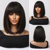 Purple Pink Ombre Black Short Straight Synthetic Wigs with Bangs Bob Wig for Women Daily Cosplay Party Heat Resistant Fake Hairs