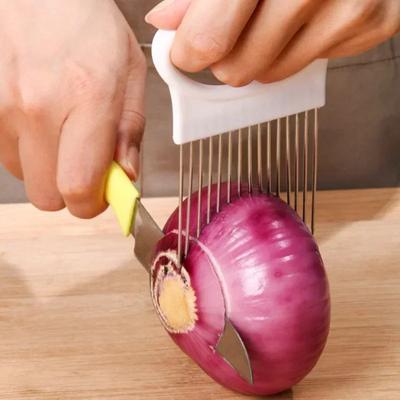 Edelstahl Zwiebel Nadel Gabel Gemüse Obst Slicer Tomaten Cutter Schneiden Halter Cozinha Acessório Küche Zubehör Werkzeug