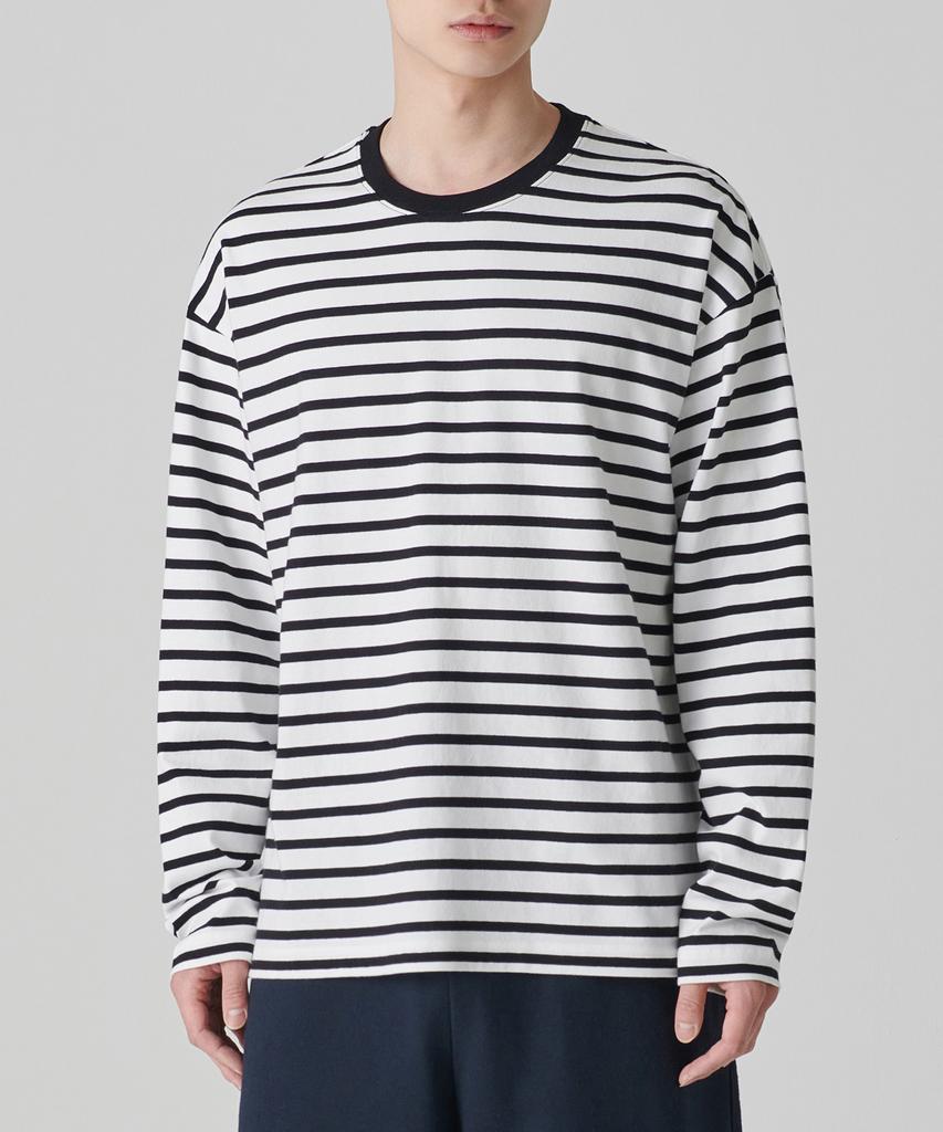 MUSINSA STANDARD Breton Stripe Relaxed Long Sleeve T-Shirt [White/Black]