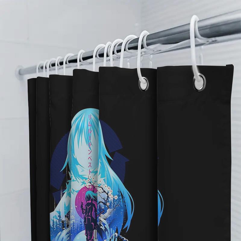 Anime Girl Waterfall Shower Curtain Japanese Nature Landscape Decor Bathroom Set Artistic Home Decor Unique Wall Hanging