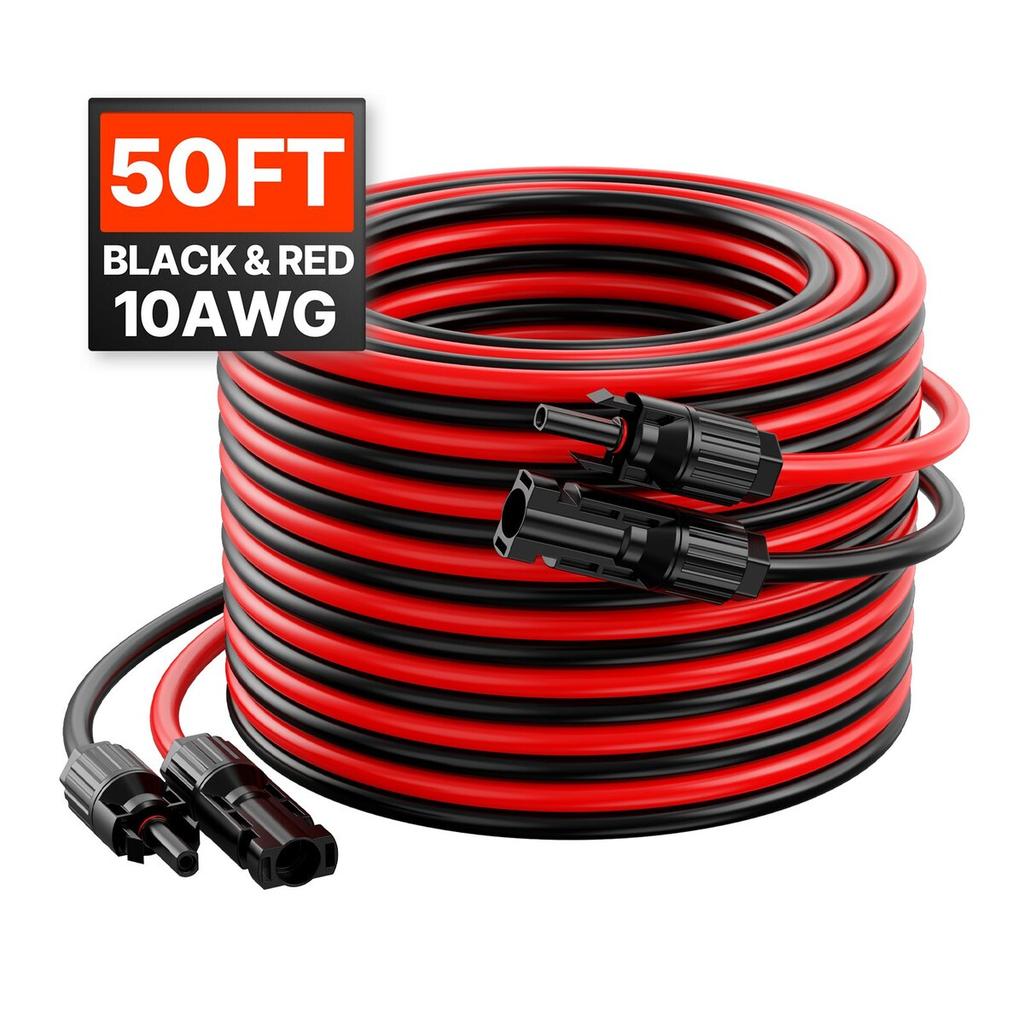 15.24m/50FT Solar Panel Extension Wire with Female & Male Connectors 6mm²/10AWG 1 Pair