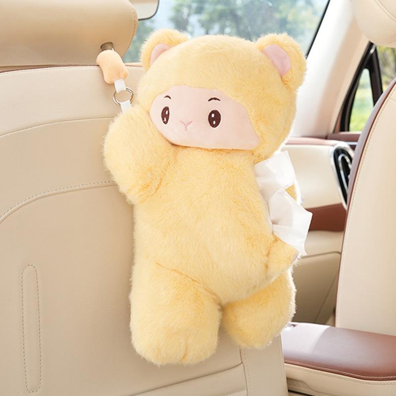 Universal Plush Cute Creative Hanging Car Tissue Case Vehicle Tissue Hanger Doll Paper Box Car Interior Hanging Tissue Boxes