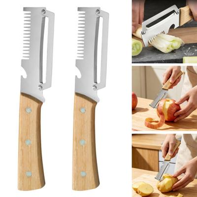 Vegetable Peeler with Wooden Handle 3-in-1 Fruit Peeler Scallion Shredder And Bottle Opener Efficient Kitchen Tool
