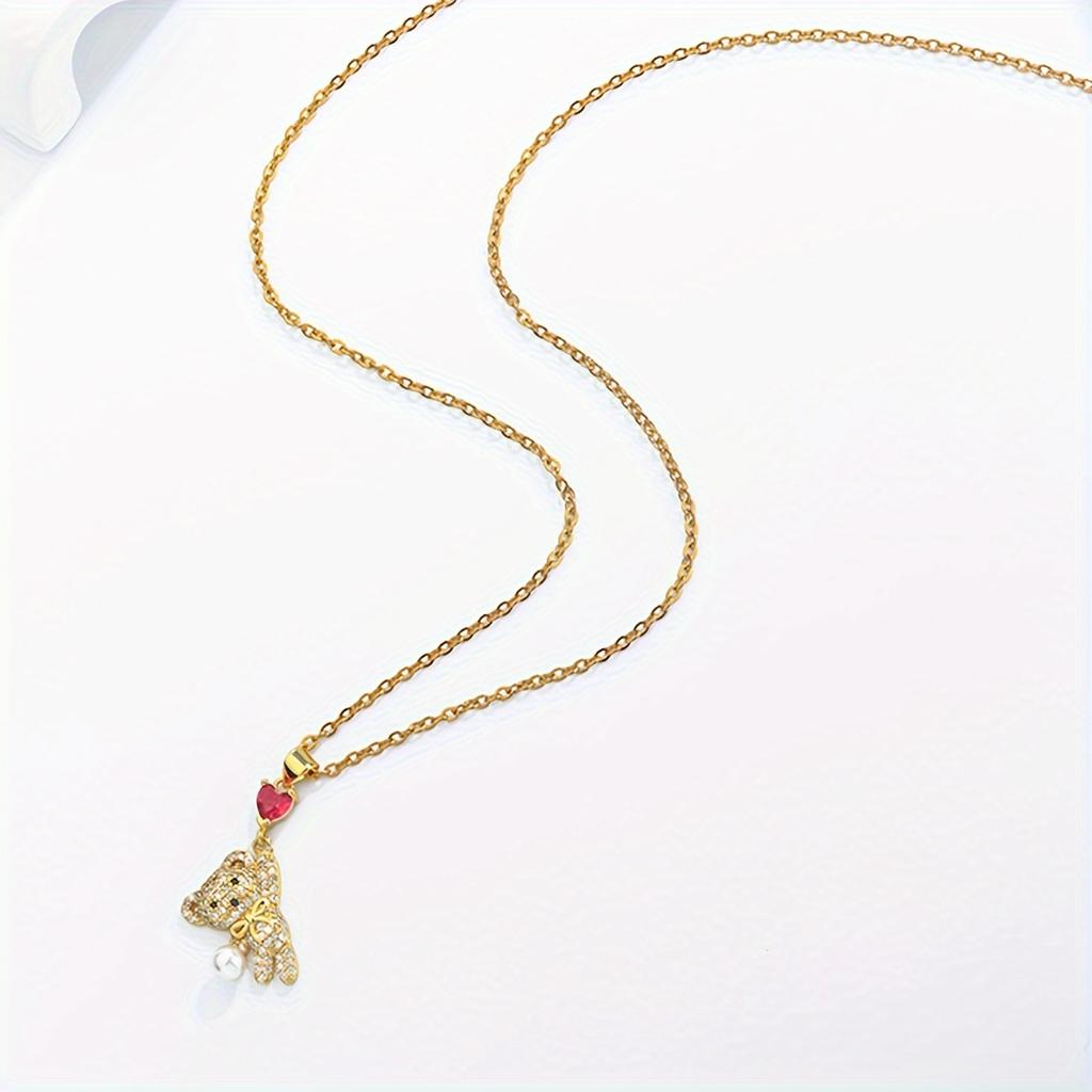 Elegant Heart-Shaped Bear Pendant Necklace Fashionable Trendy Y2K Style Jewelry Cute Gift For Women's Birthday
