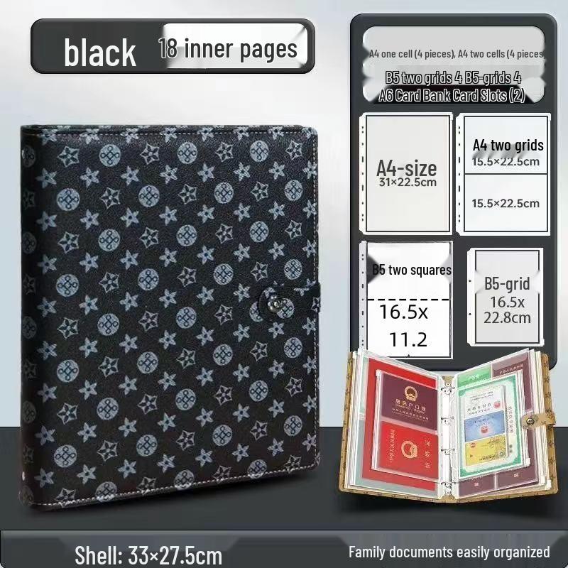 Family Document Storage Bag: Leather Magnetic Buckle A4 Album for Certificates, Receipts & Documents