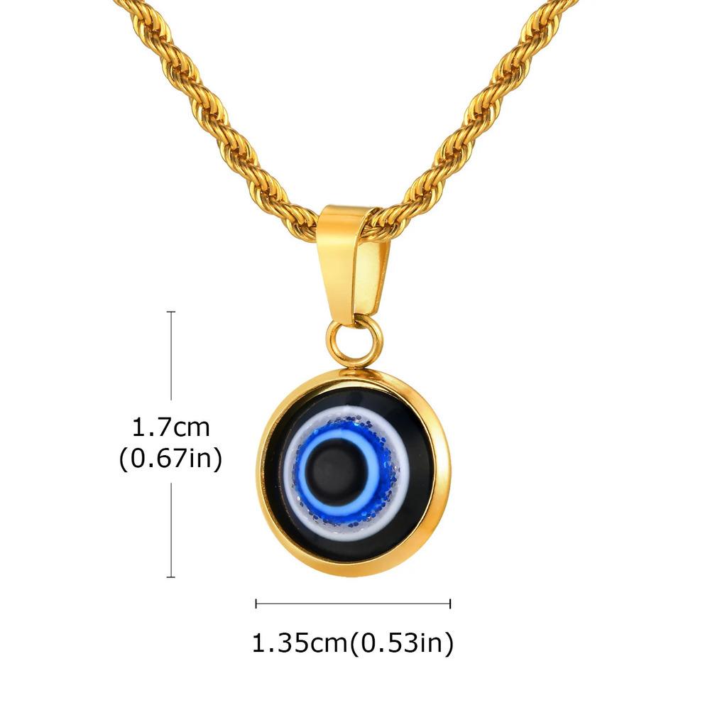 Vnox Evil Eye Pendant Necklace for Men Women, Waterproof Stainless Steel Twisted Chain Turkish Eye Charm Collar Jewelry Gifts