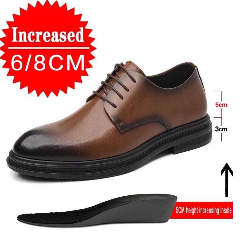 Men's Formal Business Shoes British Style Pointed Thick Bottom Wedding Shoes Banquet Social Shoe Invisible height increase 6/8cm