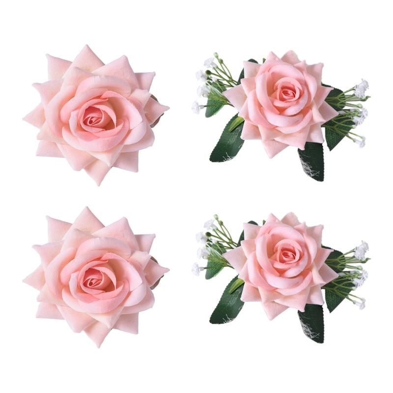 

4Pcs Florals Curtain Holdbacks Clamp Artificial Rose Flower Window Drape Tiebacks Clips Accessories for Wedding Decors рожевий