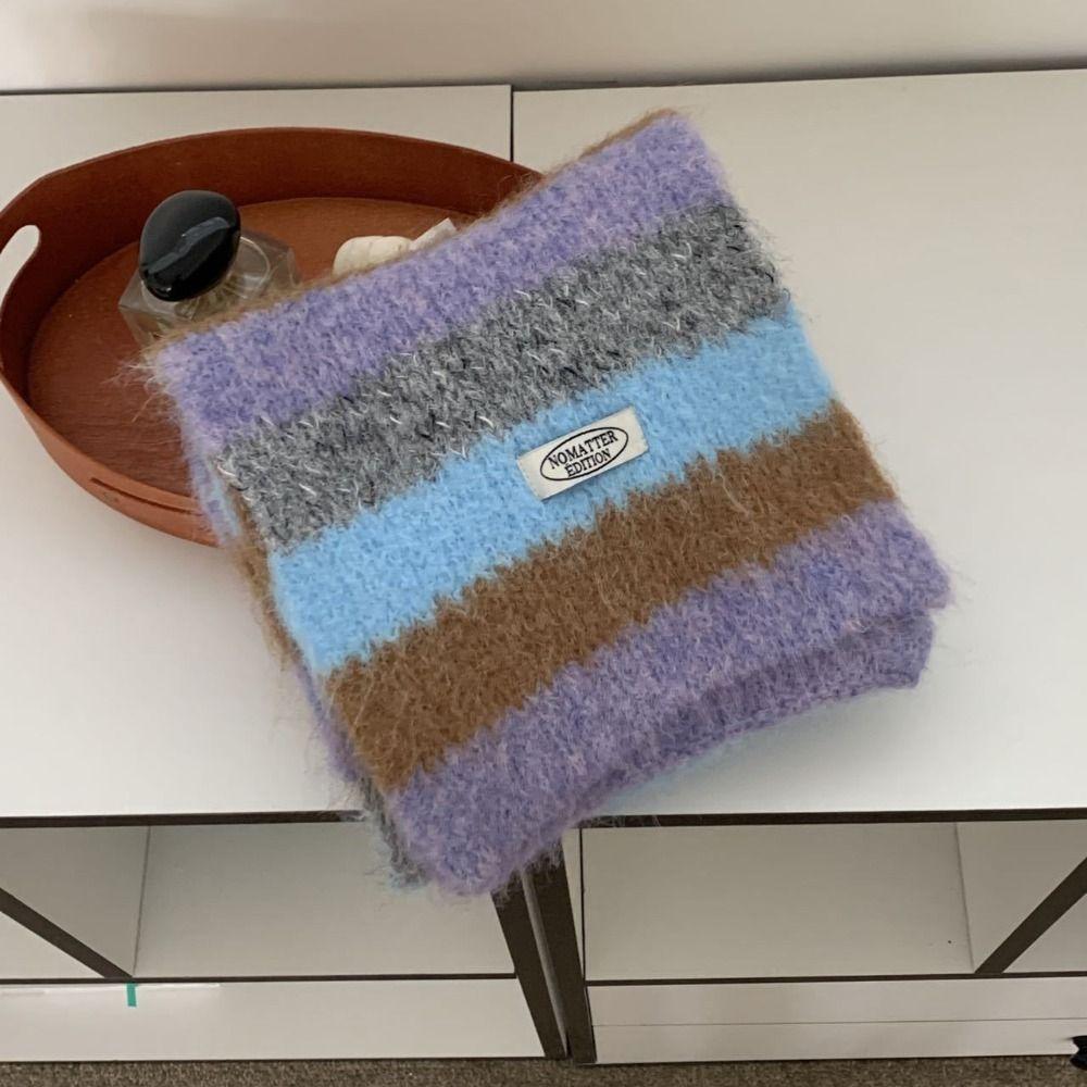 Plush Plaid Wool Scarf Preppy Style Winter Cashmere Scarves Elegant Stripe Scarf  Student