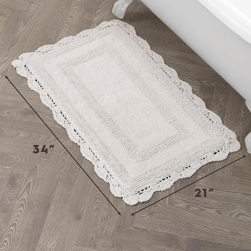 Laura Ashley Crochet Cotton 21x34 Bath Rug, Ivory 21x34