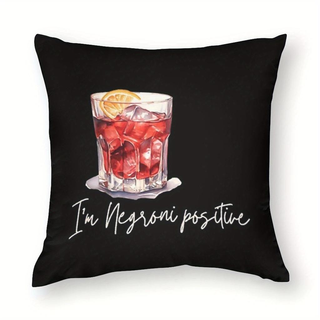 "I'M Negroni Positive" Pillow Cover 2D Printed Polyester Sofa Cushion Case – Cocktail Art Design For Bar Lovers 40X40Cm