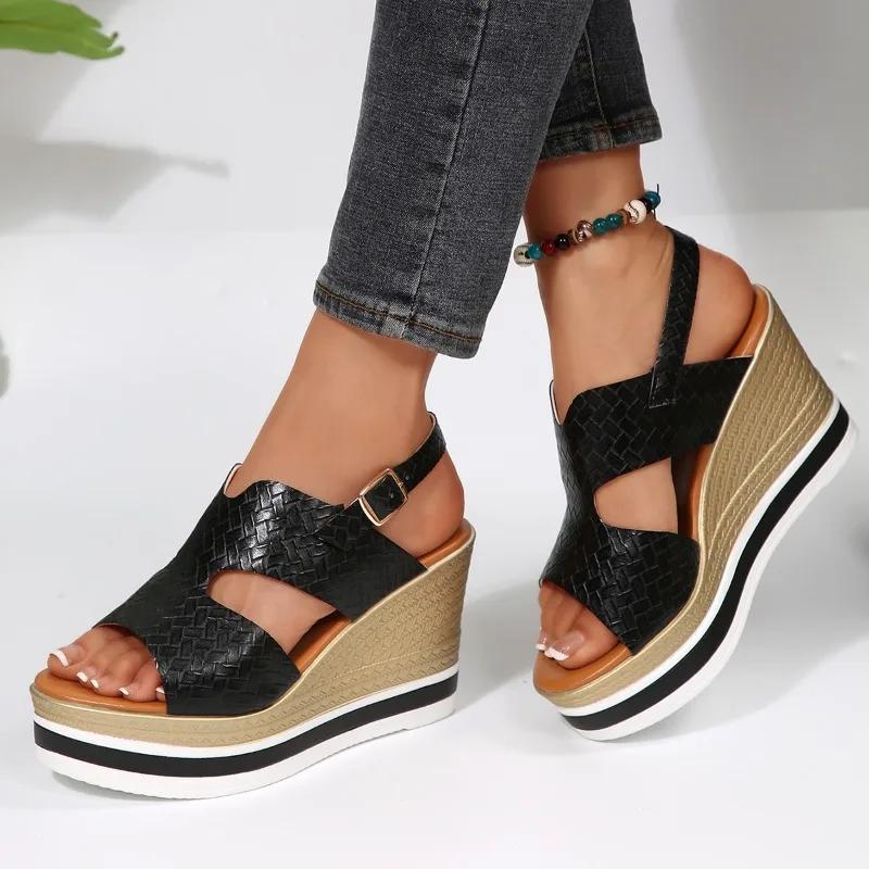 Fashion 2025 Fashion Ladies Shoes Open Toe Women's Sandals Summer Casual Plus Size Buckle Strap Comfortable Best Seller Wedge Sandals