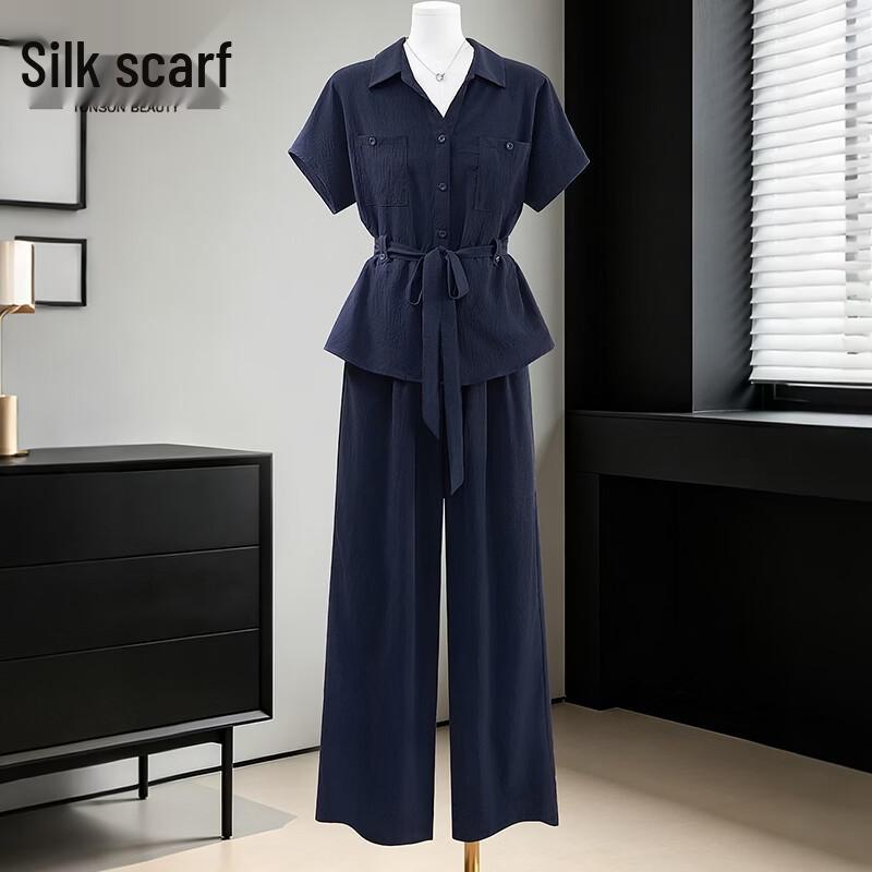 Women s Summer Fashion Short Sleeve Shirt & Casual Pants Set XXL