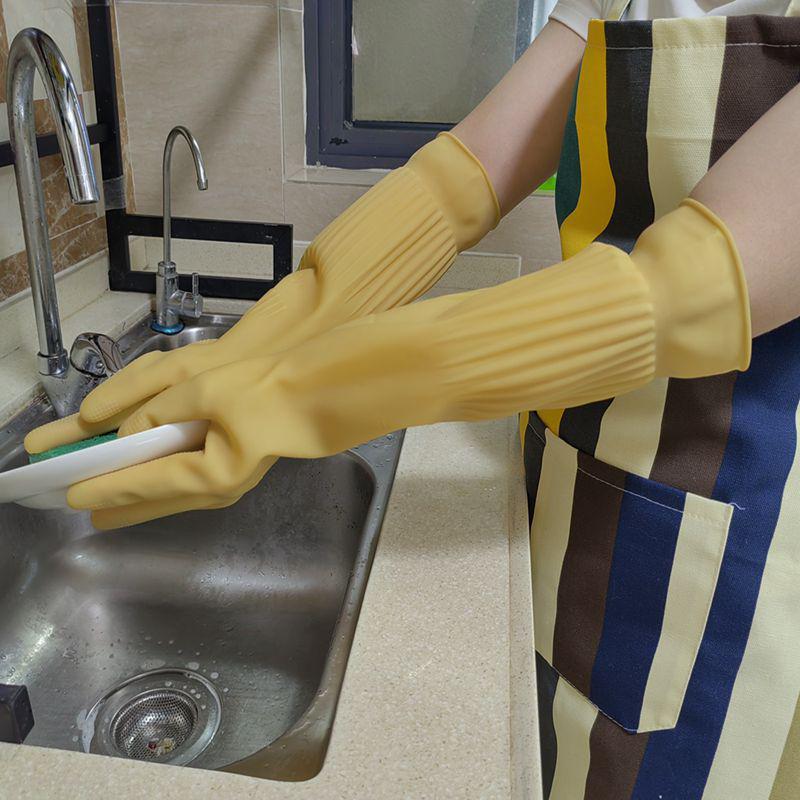 Extra Long Fleece-Lined Latex Dishwashing Gloves - Durable, Thickened Rubber for Household Cleaning