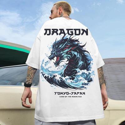 Módní trička pro muže 3D japonský potisk draka Pánské oblečení Oversized triko Street Harajuku Topy Denní ležérní Krátký rukáv