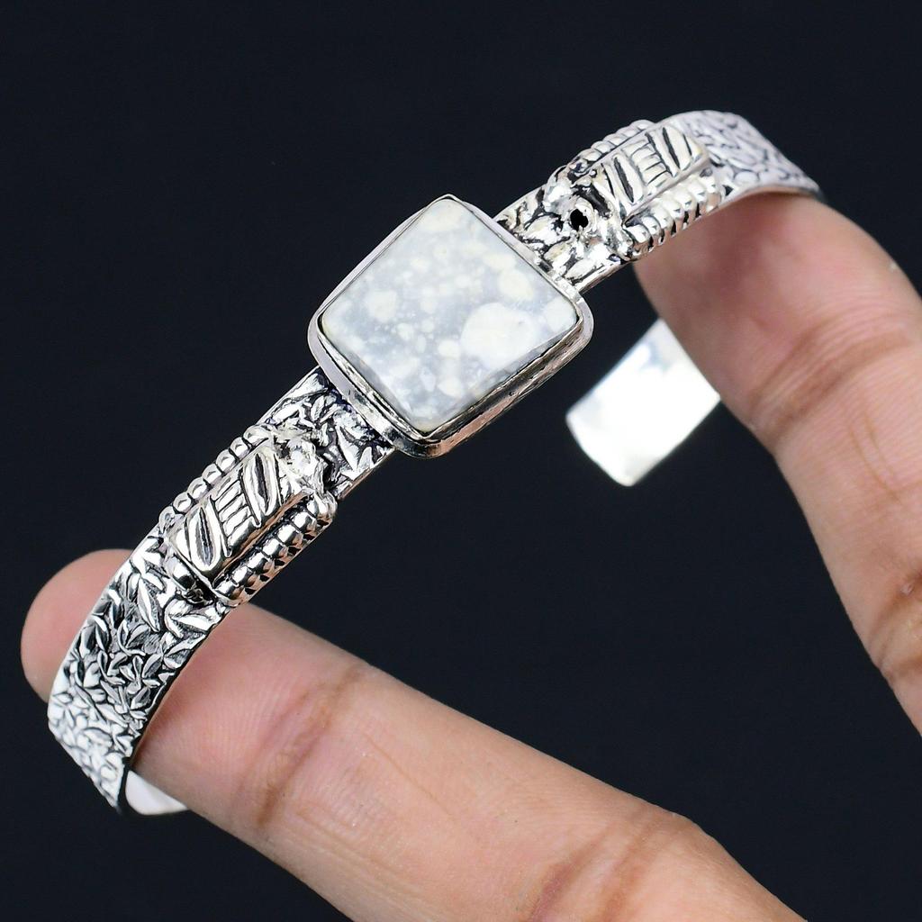 Square Maligano Jasper Gemstone Engagement Handcrafted Bangle Jewelry 925 Silver
