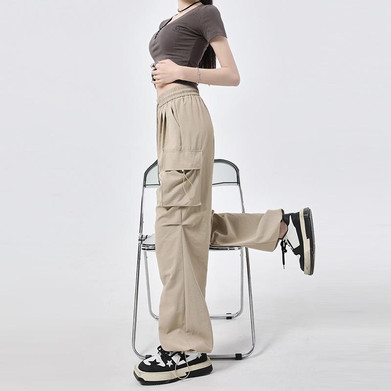 Work Pants for Women In Spring and Summer Loose Thin High Waist Elastic Waist Casual Pants for Women In Spring Wide-leg Pants for Women In Spring