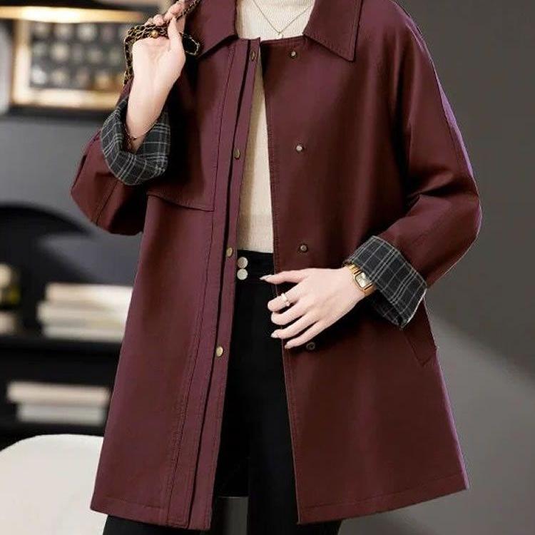 Women's Slim Mid-Length Trench Coat - Autumn/Spring Fashion 2025, Casual Chenille Spandex