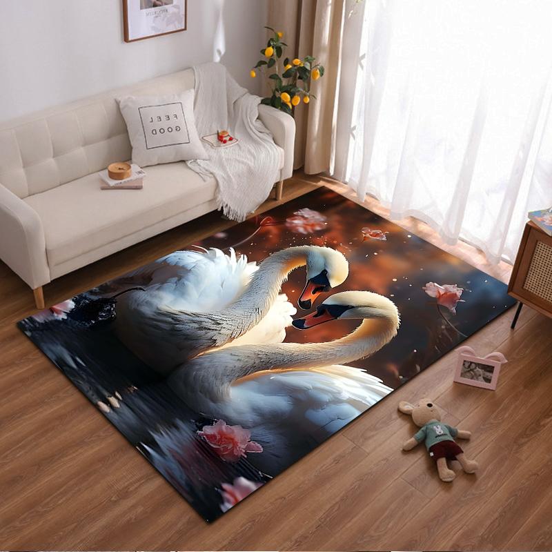 Romantic Swan Pattern Carpet with Floral Design and Water Reflection Suitable for use as an anti-slip for living room bedroom sofas 40x60cm( 15x23in )