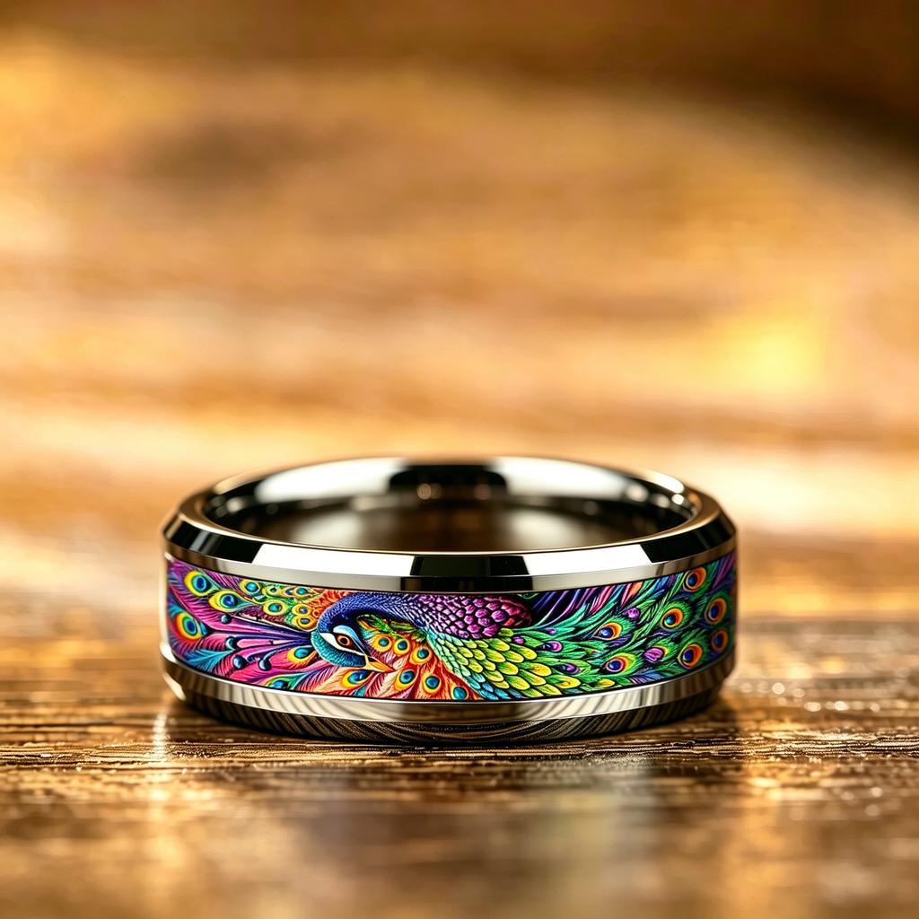 Bohemian Ring Exquisite Peacock Feather Pattern Stainless Steel Rings for Women Men Wedding Band Jewelry Gift