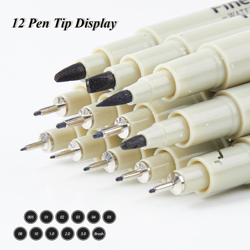 12Pcs/Set Drawing Pens Marker Pen Manga Lettering Pens Art Sketch Journaling Watercolor School Supplies Stationery Gifts